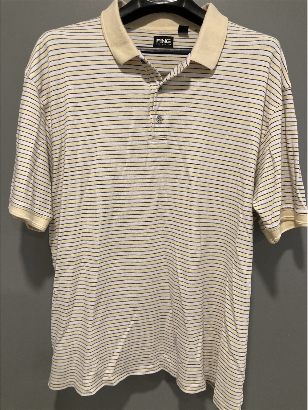 PING Collection Mens XXL Yellow White Striped Short Sleeve Polo Golf Shirt